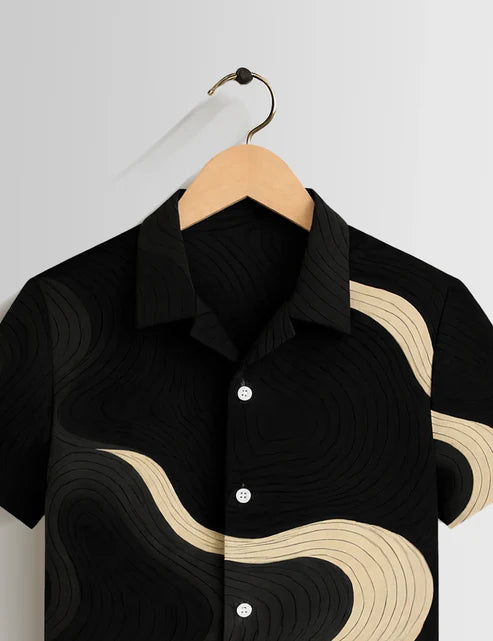 DapperWeave's Black Wave Pattern Designer Shirt for Men – Premium Casual Summer Shirt