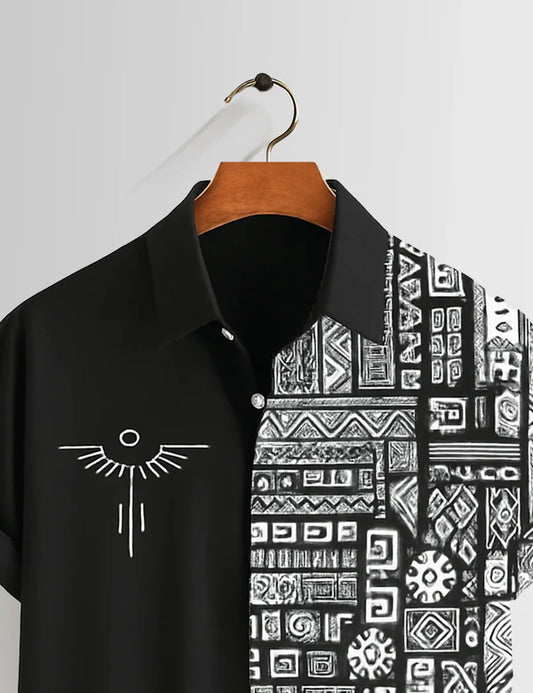 DapperWeave's Black Geometric Split Designer Shirt & White T-Shirt Combo for Men – Modern Statement Summer Outfit