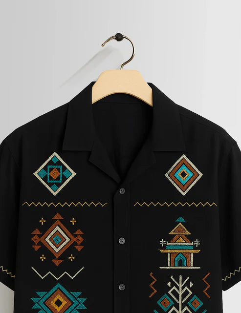 DapperWeave's Black Tribal Geometric Designer Shirt & White T-Shirt Combo for Men – Stylish Summer Casual Outfit