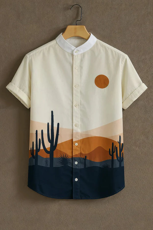 DapperWeave's Desert Sunset Printed Summer Shirt for Men