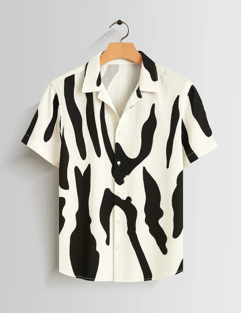 DapperWeave's Black Abstract Pattern Designer Shirt & White T-Shirt Combo for Men – Modern Summer Casual Outfit