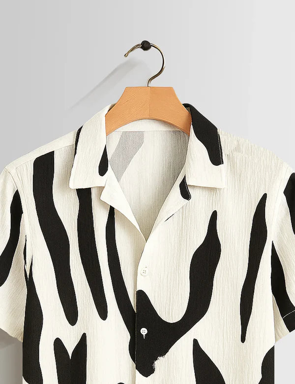 DapperWeave's Black Abstract Pattern Designer Shirt & White T-Shirt Combo for Men – Modern Summer Casual Outfit