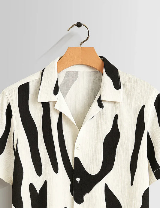 DapperWeave's Black Abstract Pattern Designer Shirt & White T-Shirt Combo for Men – Modern Summer Casual Outfit