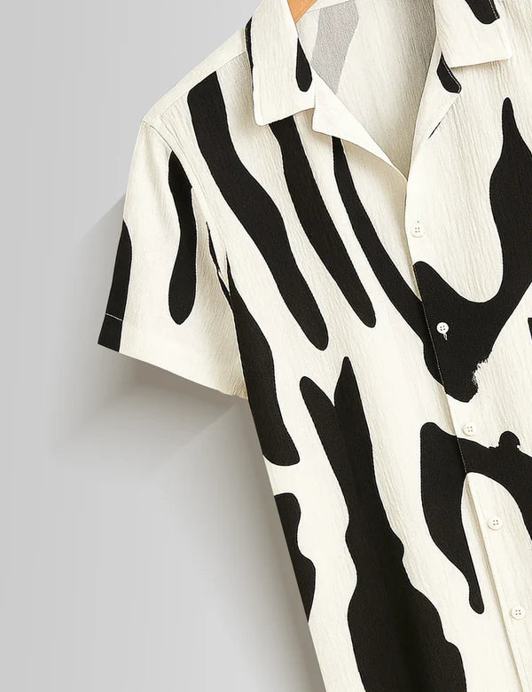 DapperWeave's Black Abstract Pattern Designer Shirt & White T-Shirt Combo for Men – Modern Summer Casual Outfit