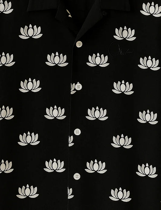 DapperWeave's Black Lotus Printed Shirt with White T-Shirt Combo for Men