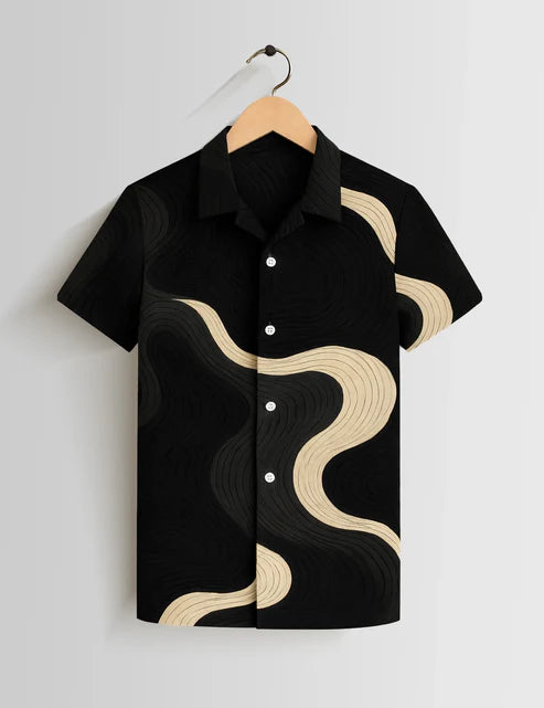 DapperWeave's Black Wave Pattern Designer Shirt for Men – Premium Casual Summer Shirt