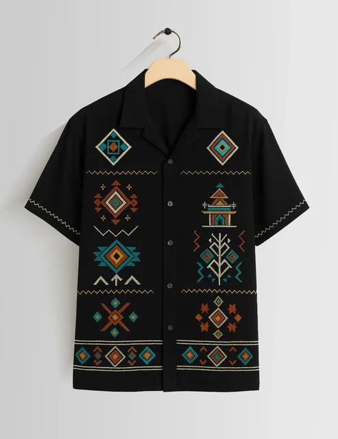 DapperWeave's Black Tribal Geometric Designer Shirt & White T-Shirt Combo for Men – Stylish Summer Casual Outfit