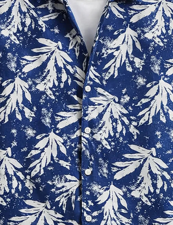DapperWeave's Blue Leaf Printed Shirt with White T-Shirt Combo for Men