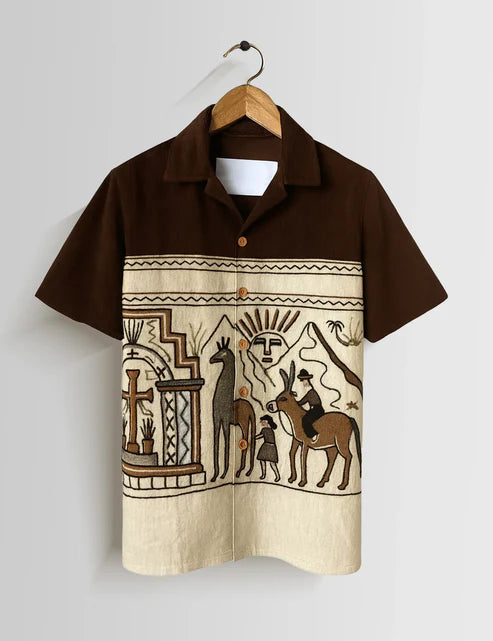DapperWeave's Ancient Desert Art Designer Shirt for Men – Brown & Beige Casual Statement Shirt