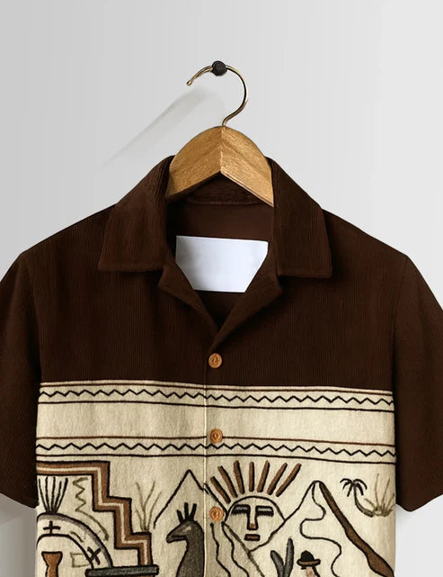 DapperWeave's Ancient Desert Art Designer Shirt for Men – Brown & Beige Casual Statement Shirt