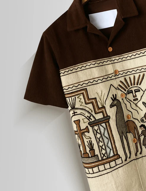 DapperWeave's Ancient Desert Art Designer Shirt for Men – Brown & Beige Casual Statement Shirt