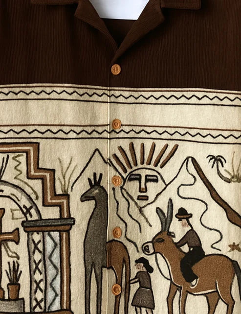 DapperWeave's Ancient Desert Art Designer Shirt for Men – Brown & Beige Casual Statement Shirt