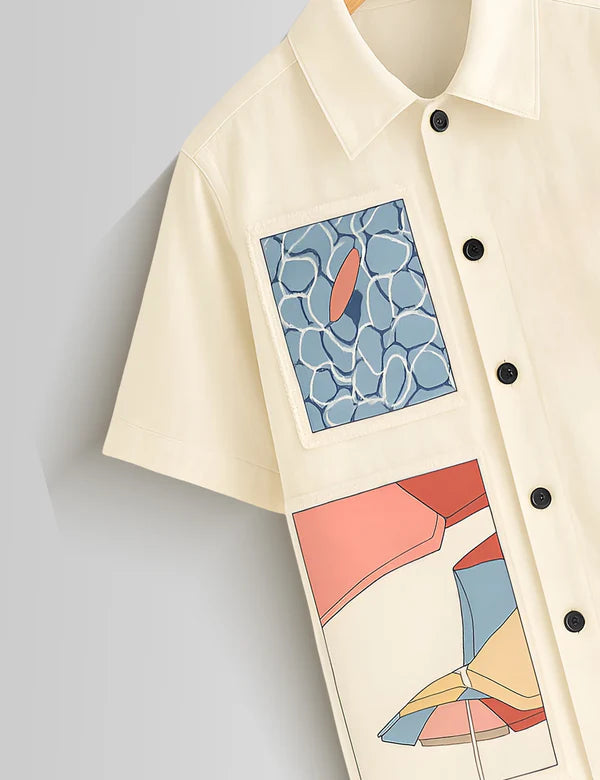 DapperWeave's Cream Artistic Patch Designer Shirt & White T-Shirt Combo for Men – Modern Summer Casual Outfit