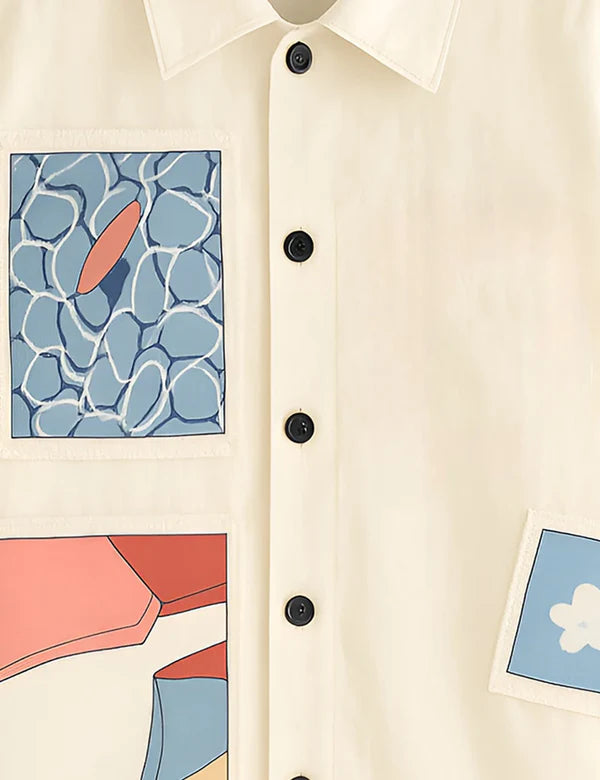 DapperWeave's Cream Artistic Patch Designer Shirt & White T-Shirt Combo for Men – Modern Summer Casual Outfit