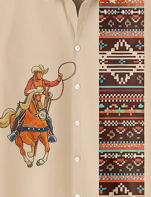 DapperWeave's Western Cowboy Printed Designer Shirt for Men – Beige Casual Statement Shirt