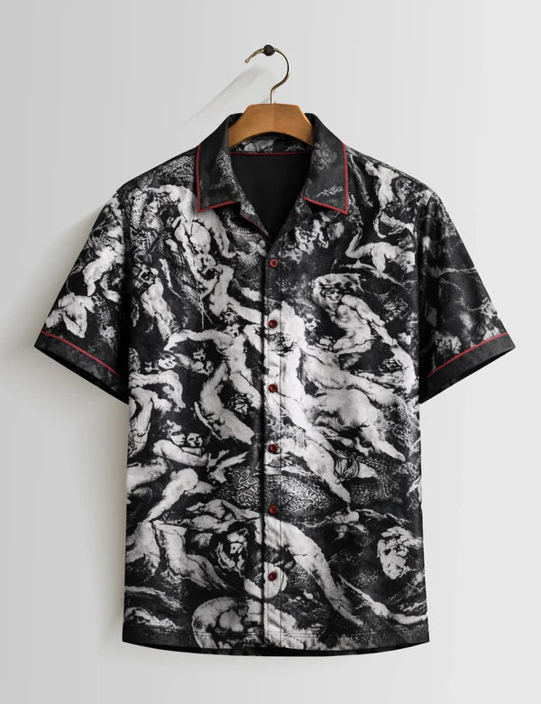 DapperWeave's Black Artistic Print Short Sleeve Shirt for Men