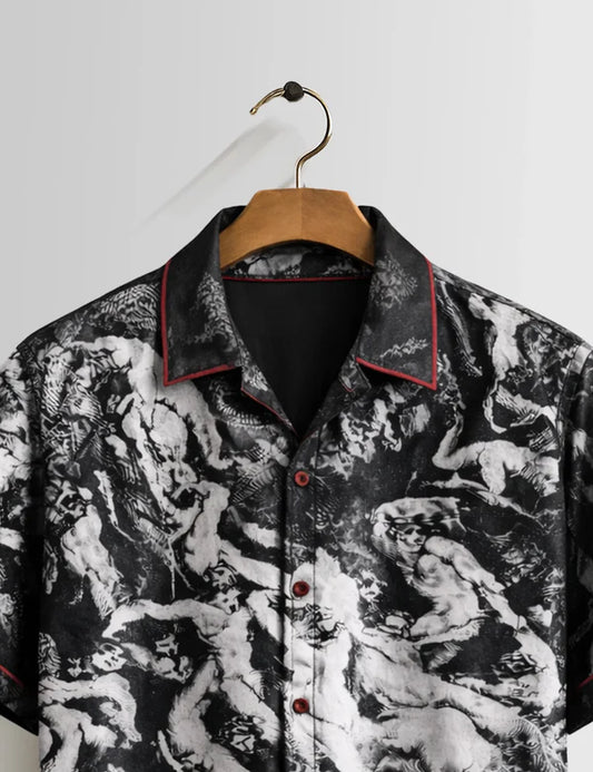 DapperWeave's Black Artistic Print Short Sleeve Shirt for Men