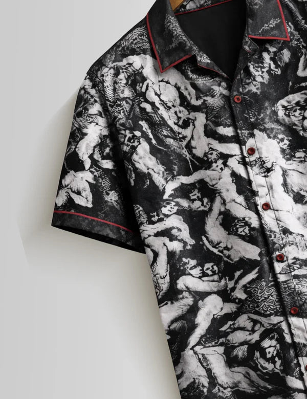 DapperWeave's Black Artistic Print Short Sleeve Shirt for Men