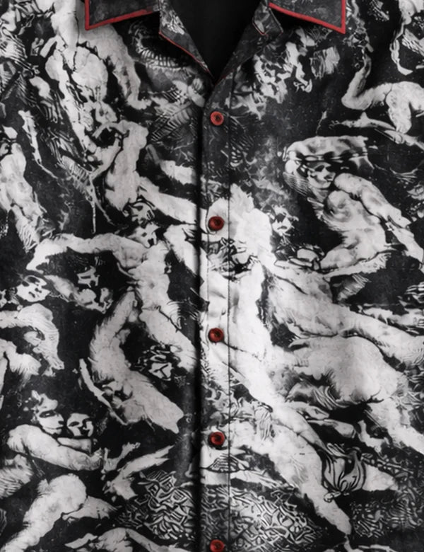 DapperWeave's Black Artistic Print Short Sleeve Shirt for Men