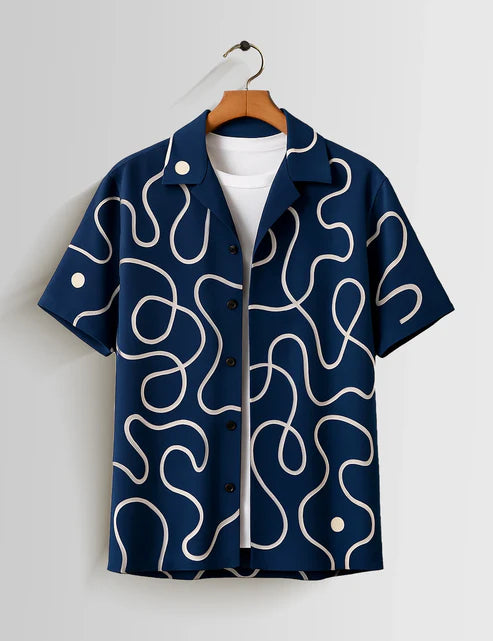 DapperWeave's Navy Abstract Loop Designer Shirt & White T-Shirt Combo for Men – Modern Summer Casual Outfit
