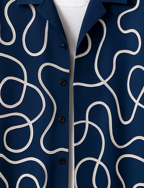 DapperWeave's Navy Abstract Loop Designer Shirt & White T-Shirt Combo for Men – Modern Summer Casual Outfit